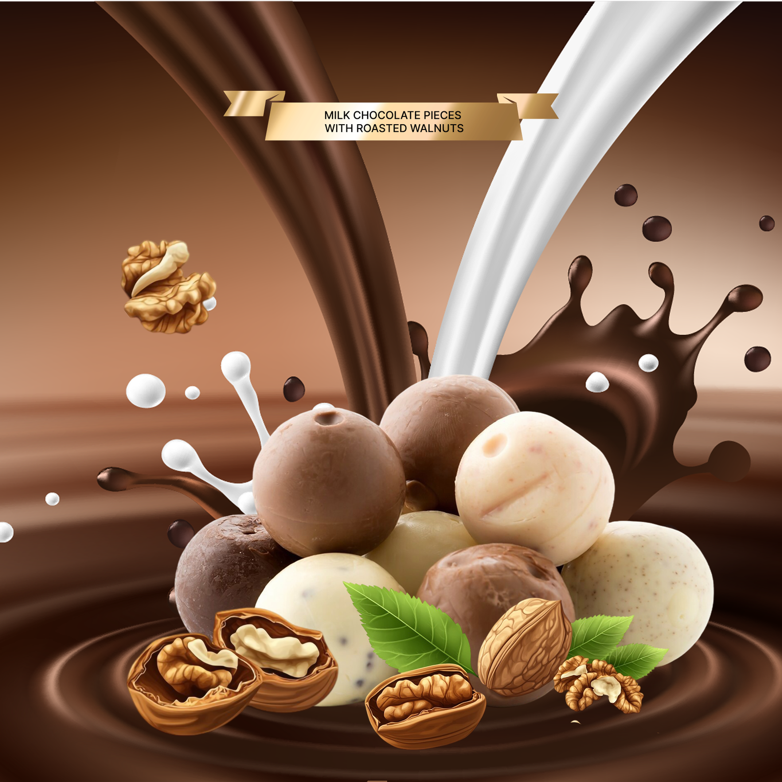 Milk Chocolate Pieces with Roasted Walnuts Milk Chocolate Pieces with Roasted Walnuts - Image 1